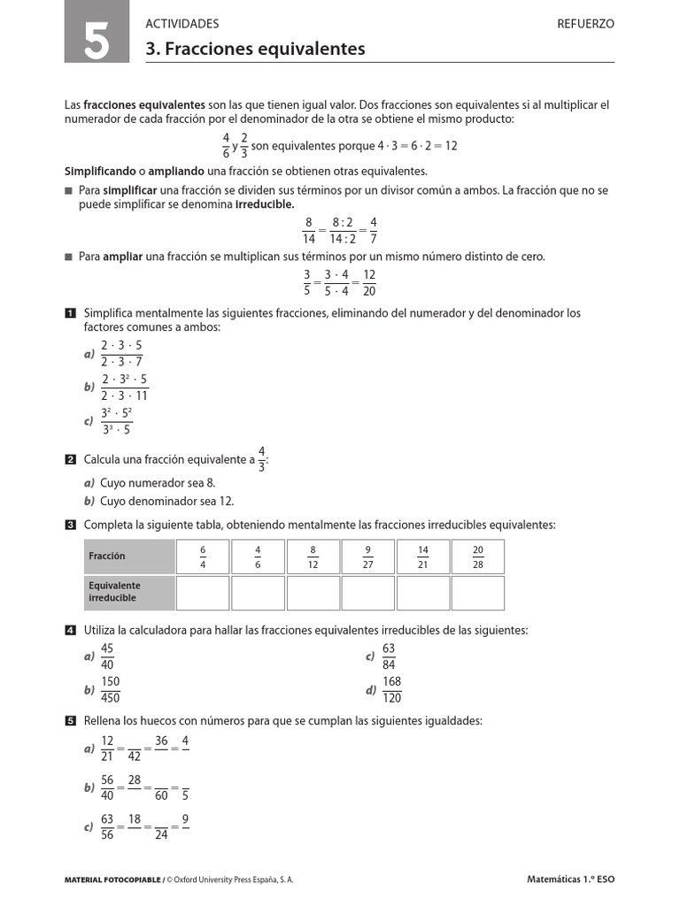 Fracciones Equivalentes Fraccion Matematicas Numeros