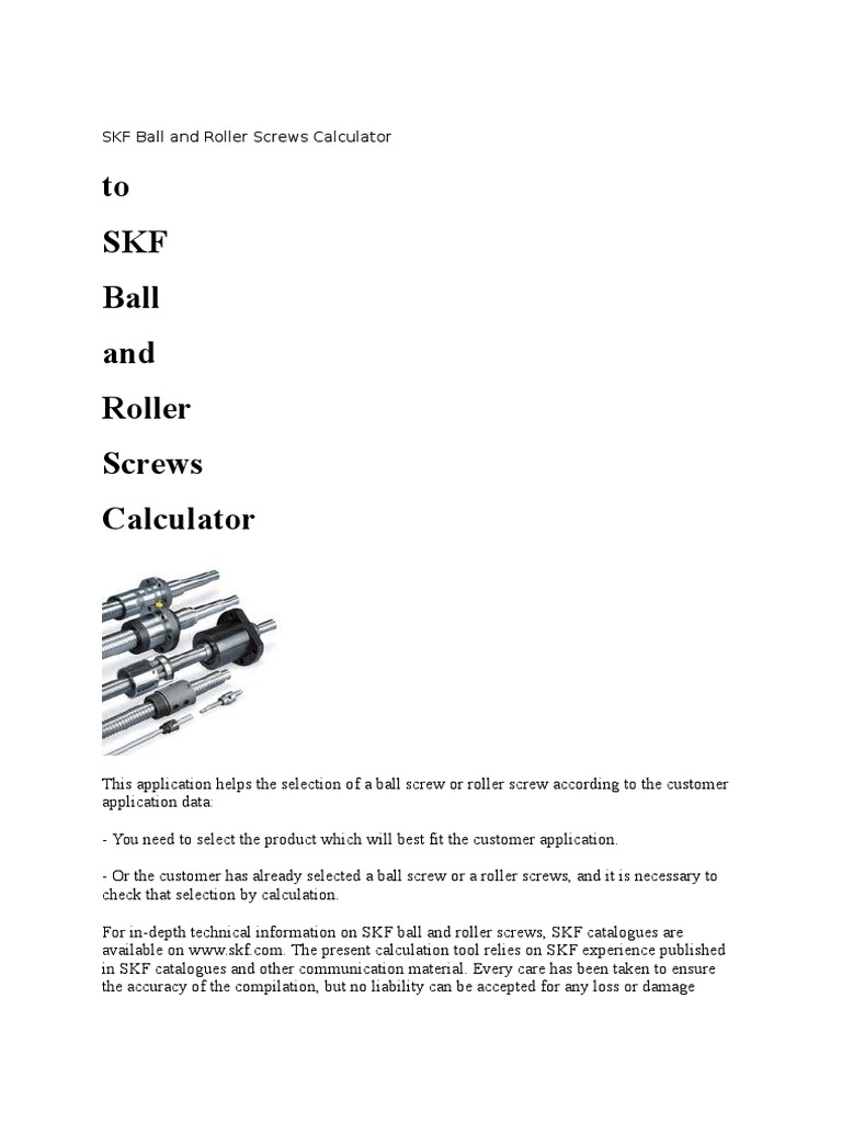 SKF Ball and Roller Screws Calculator PDF
