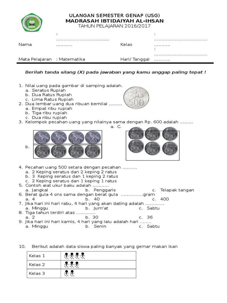 Soal Kls 2 Sd Tentang Pecahanmata Uang