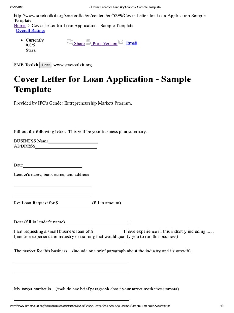 Cover Letter For Loan Application Sample Template