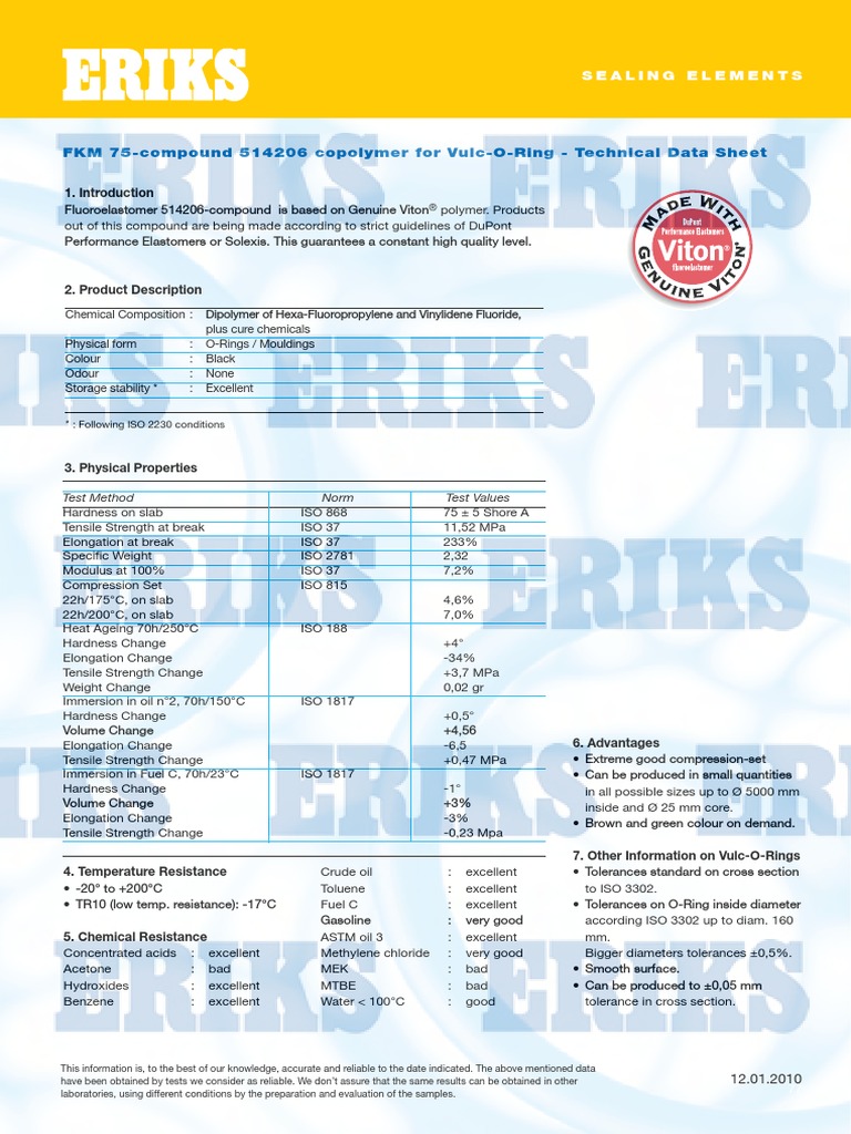 ERIKS Datasheet FKM 514206 Copolymer for VulcORing