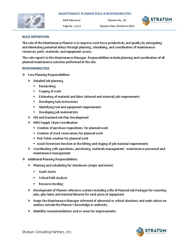 Maintenance Planner Role Profile