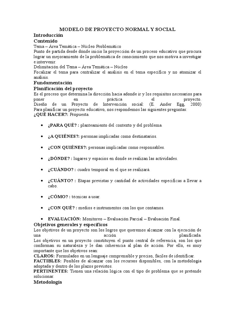 Modelo de Proyecto Social Educativo | PDF | Planificación | Metodología