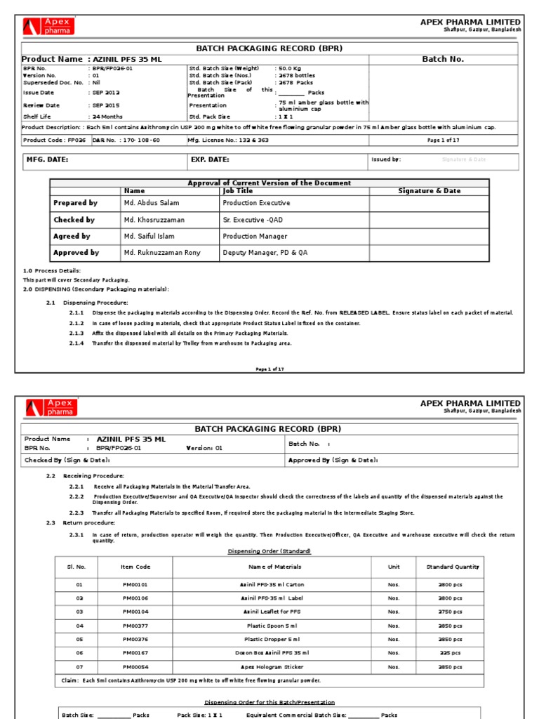 BPR - FP025-1 V-1Azinil 35ml PFS | PDF | Packaging And Labeling ...