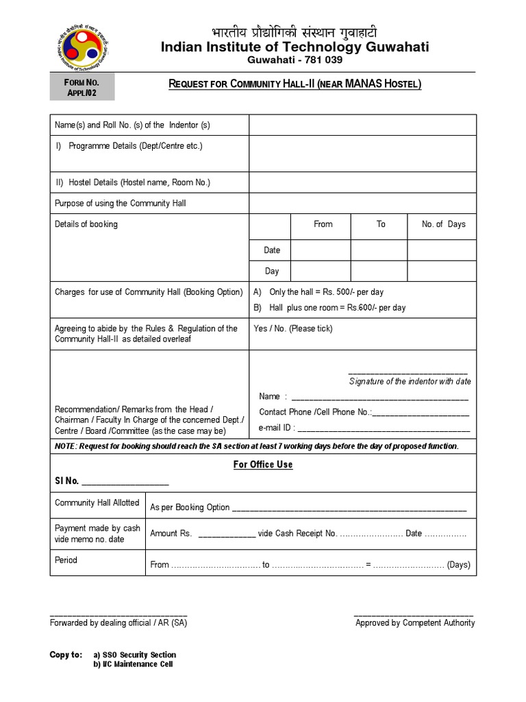 Application For Community Hall Booking