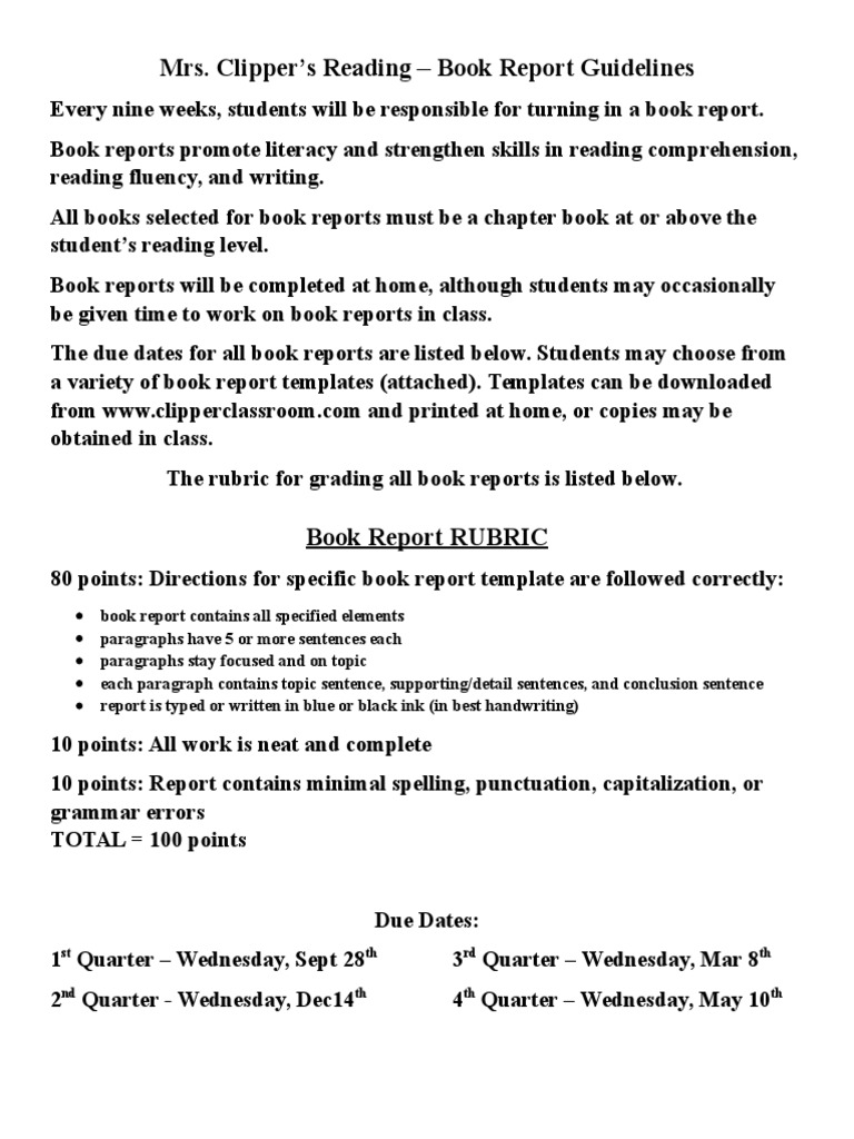Book Report Guidelines for Students | PDF