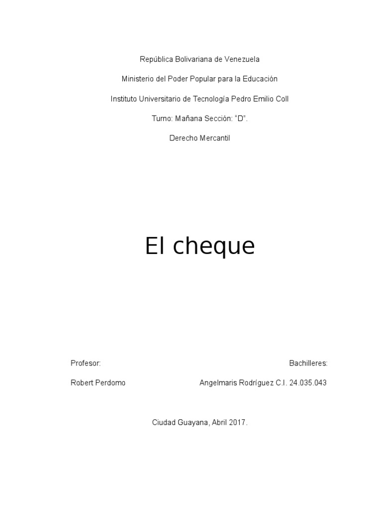 EL CHEQUE Derecho Mercantil | PDF | Cheque | Pagaré
