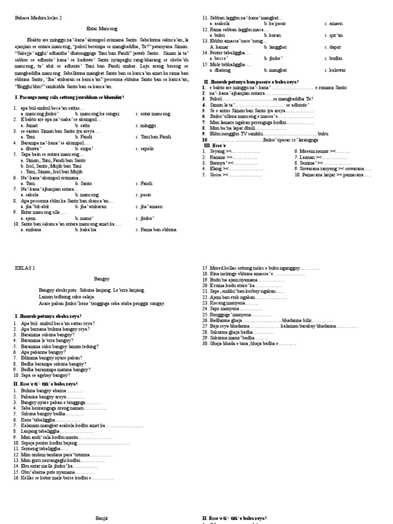 Soal Bahasa Madura Kelas 3 Sd Semester 2 Ops Sekolah Kita