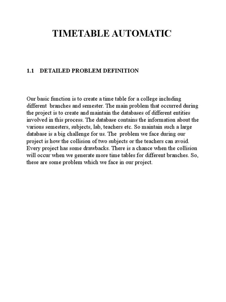 Automatic Timetable Generation Overview | PDF