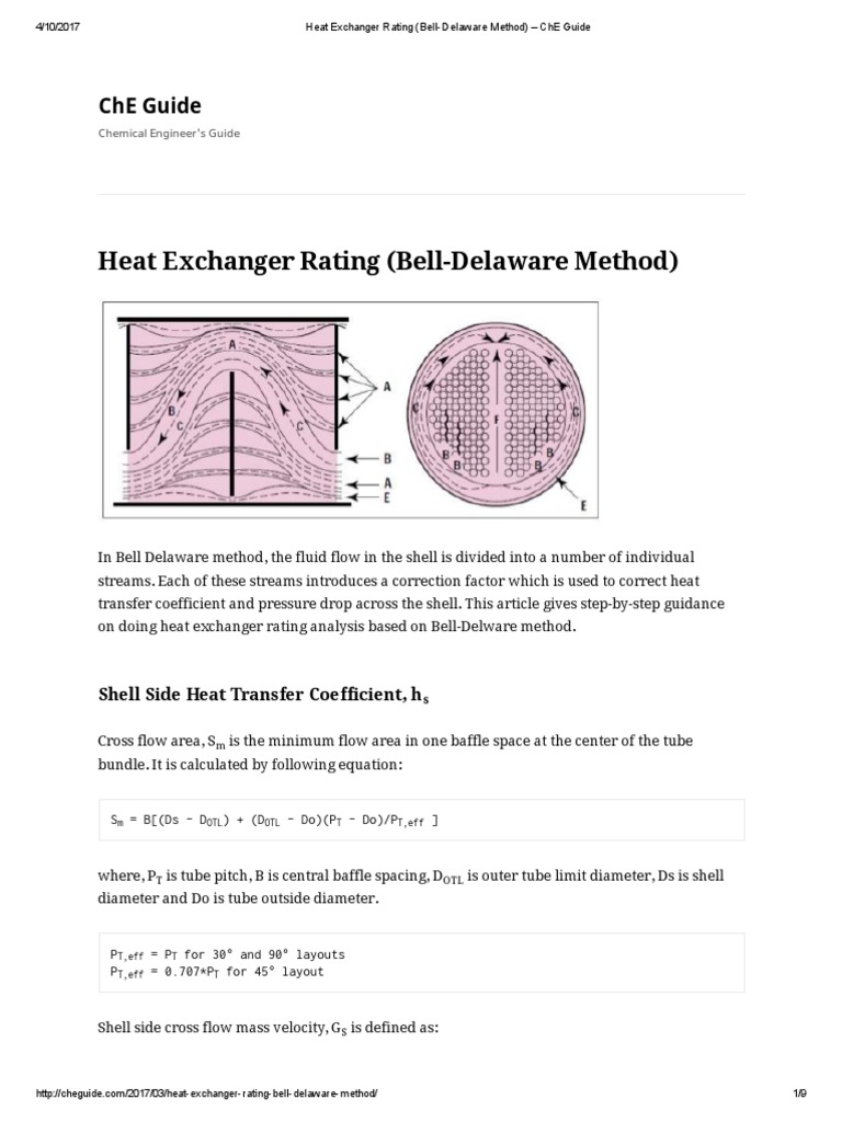 Heat Exchanger Rating (BellDelaware Method) ChE Guide PDF Fluid