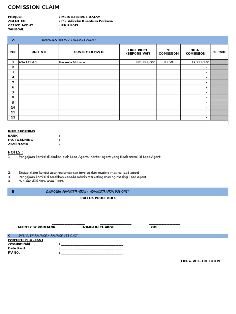 Form Pengajuan Komisi | PDF