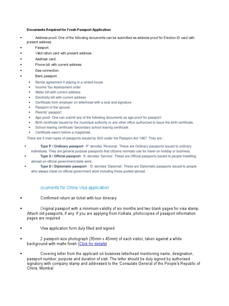 Documents Required For Fresh Passport Application Passport Travel Visa