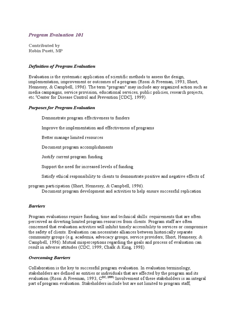 Program Evaluation 101 | PDF | Program Evaluation | Evaluation