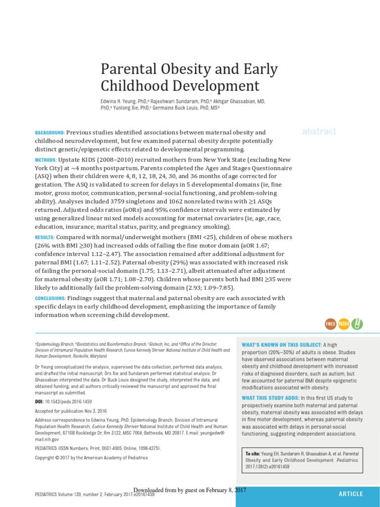 Parental Obesity and Early Childhood Development: Background | PDF ...