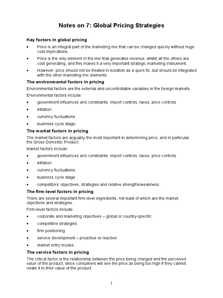 Global Pricing Strategies Overview | PDF | Strategic Management | Prices