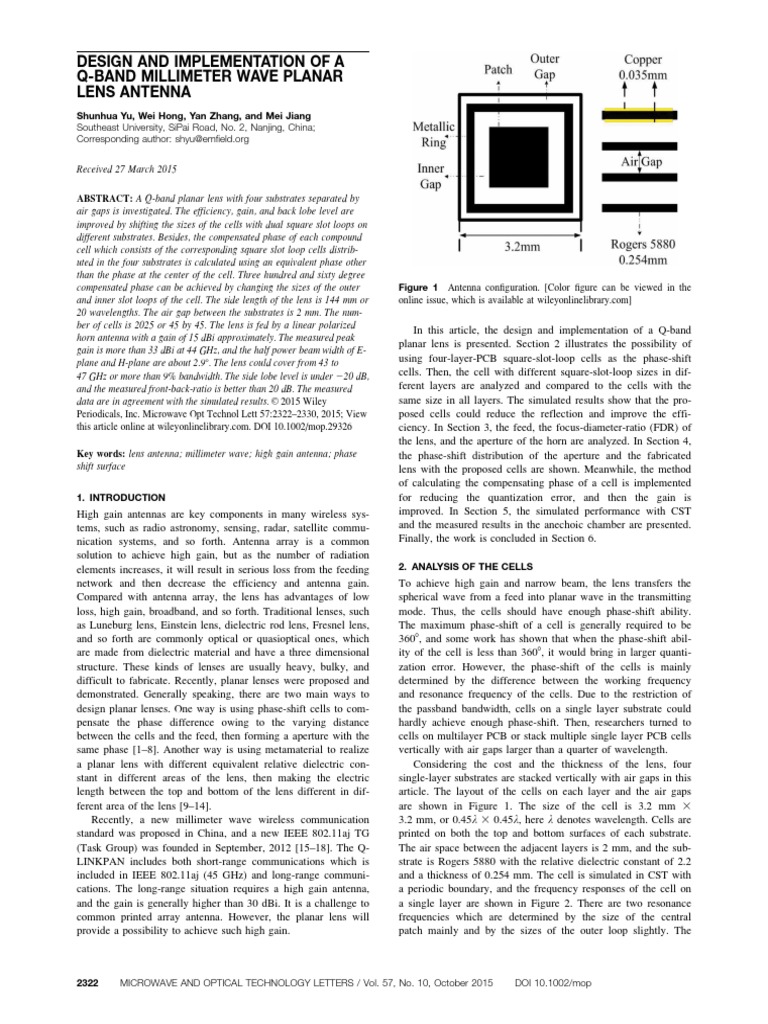 Yu Et Al2015Microwave and Optical Technology Letters PDF Antenna
