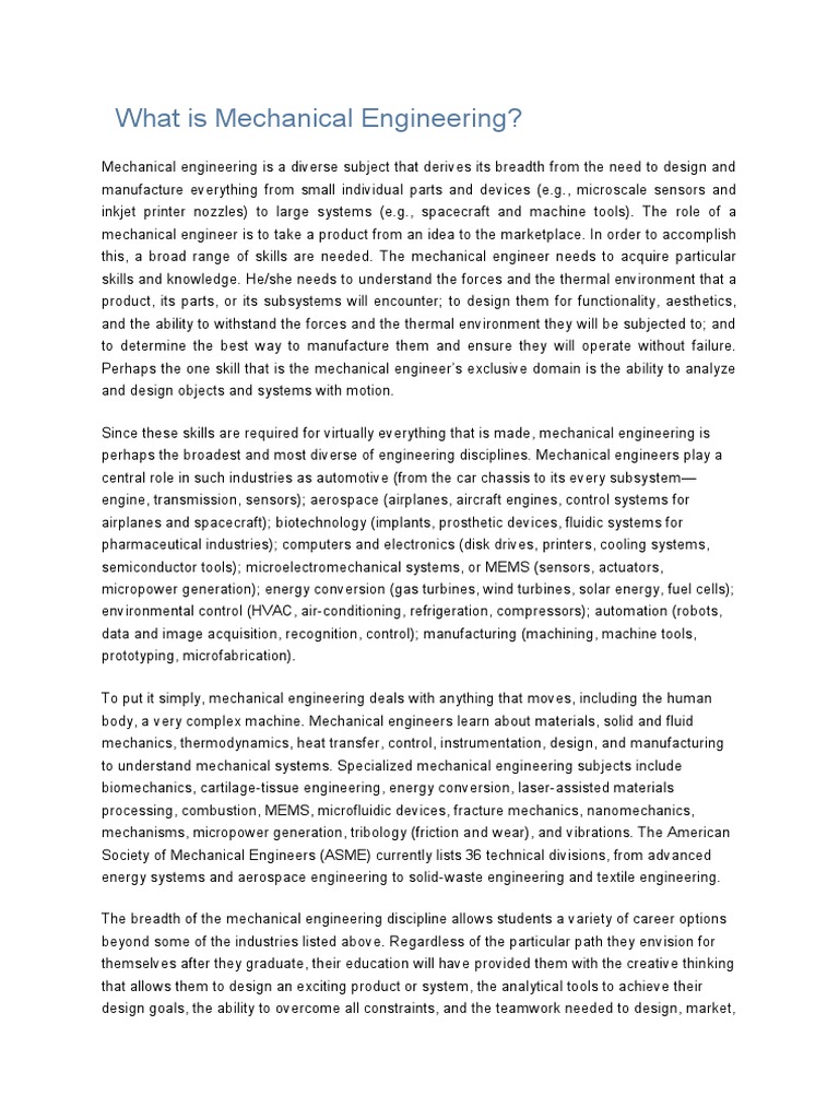 What Is Mechanical Engineering | PDF