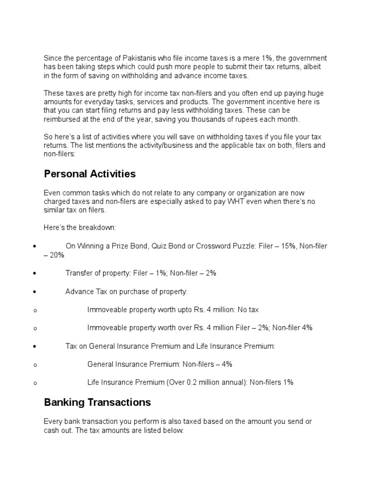 Filer vs Non | Withholding Tax | Taxes