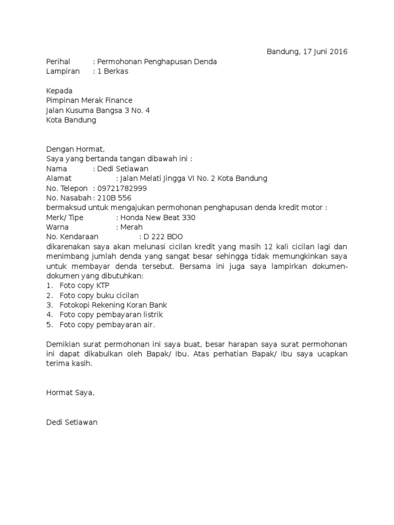 Contoh Surat Permohonan Kredit Aneka Contoh