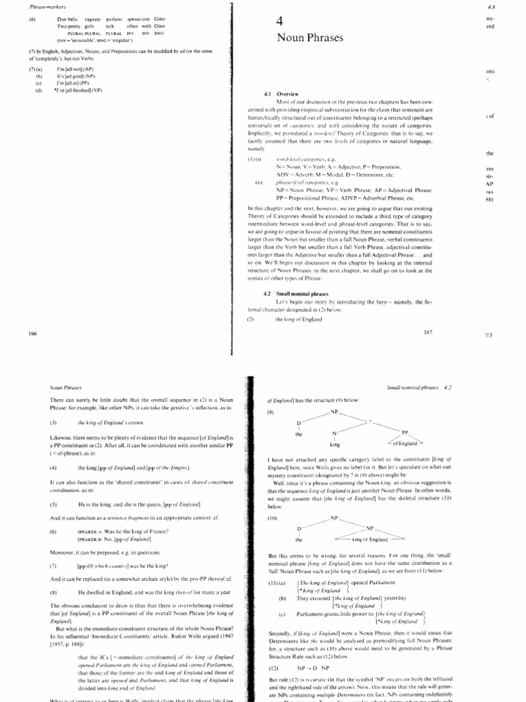 Noun Phrase Structure and Analysis | PDF | Phrase | Adjective