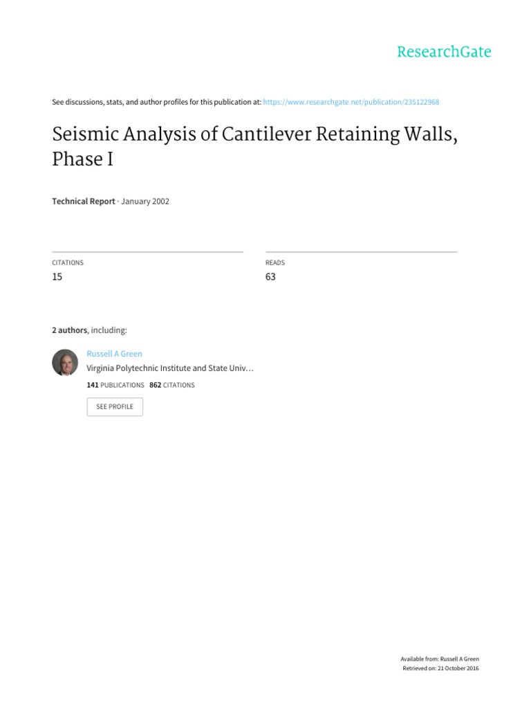 Seismic Analysis of Cantilever Retaining Walls Pha | PDF