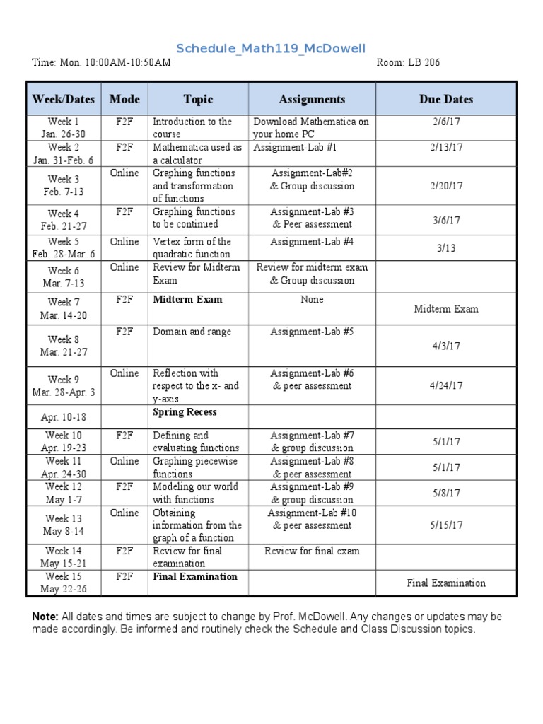 Math 119 Schedule - McDowell | PDF | Graph Theory | Discrete Mathematics