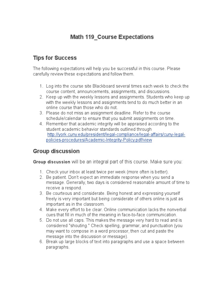 Math 119 Course Success Guidelines | PDF | Communication | Semiotics
