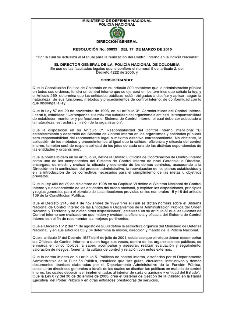 Actualización del Control Interno en Policía | PDF | Gestión de la ...