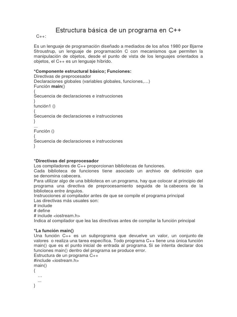 Estructura de un Programa en C++ | PDF | C ++ | Tipo de datos