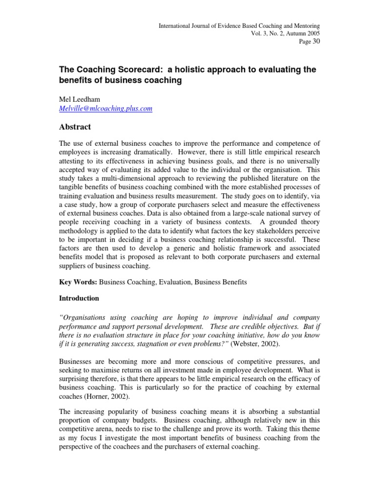Evaluating Business Coaching Effectiveness | PDF | Evaluation | Mentorship