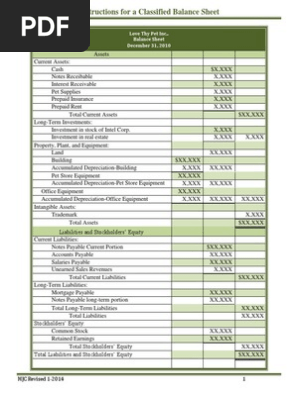  Instructions for a Classified Balance Sheet