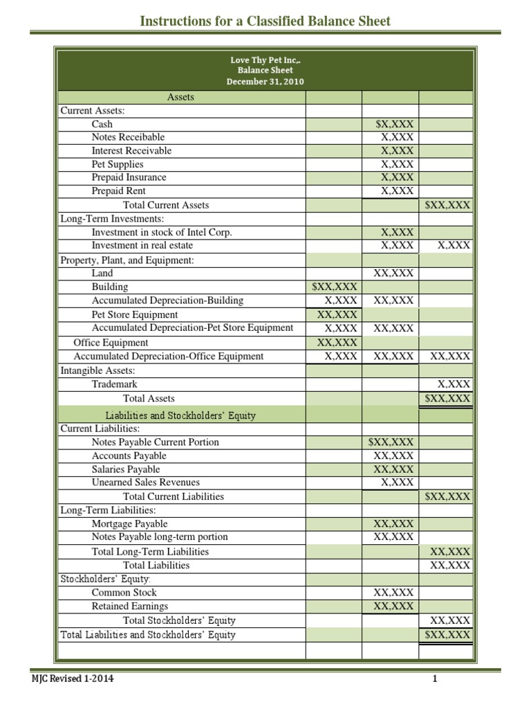 Instructions For A Classified Balance Sheet PDF Balance Sheet Equity (Finance)