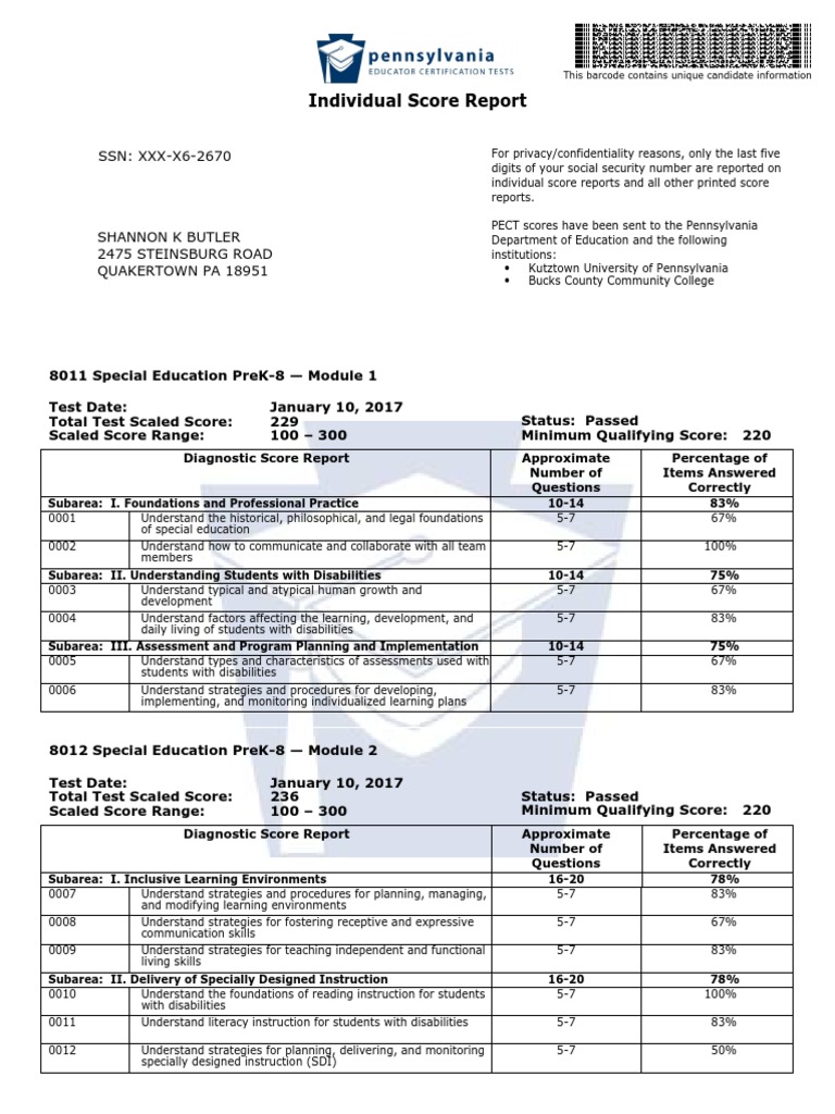 Special Education Pect Scores | PDF | Special Education | Social ...