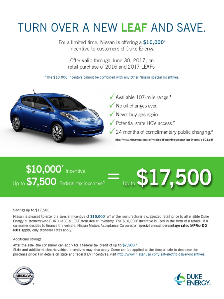 Nissan leaf incentives and rebates deals
