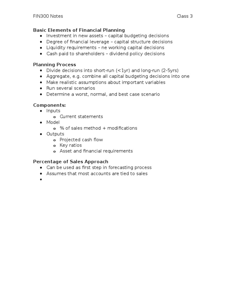 Fin300 Notes Class 3 Pdf