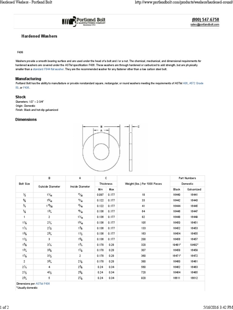 Hardened Washers - Portland Bolt | Download Free PDF | Washer (Hardware ...