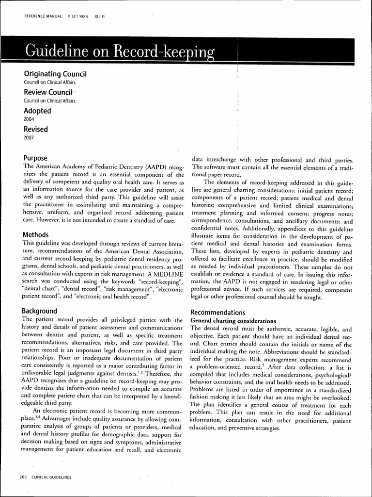 Guideline of RecordKeeping PDF Dentistry Oral Hygiene