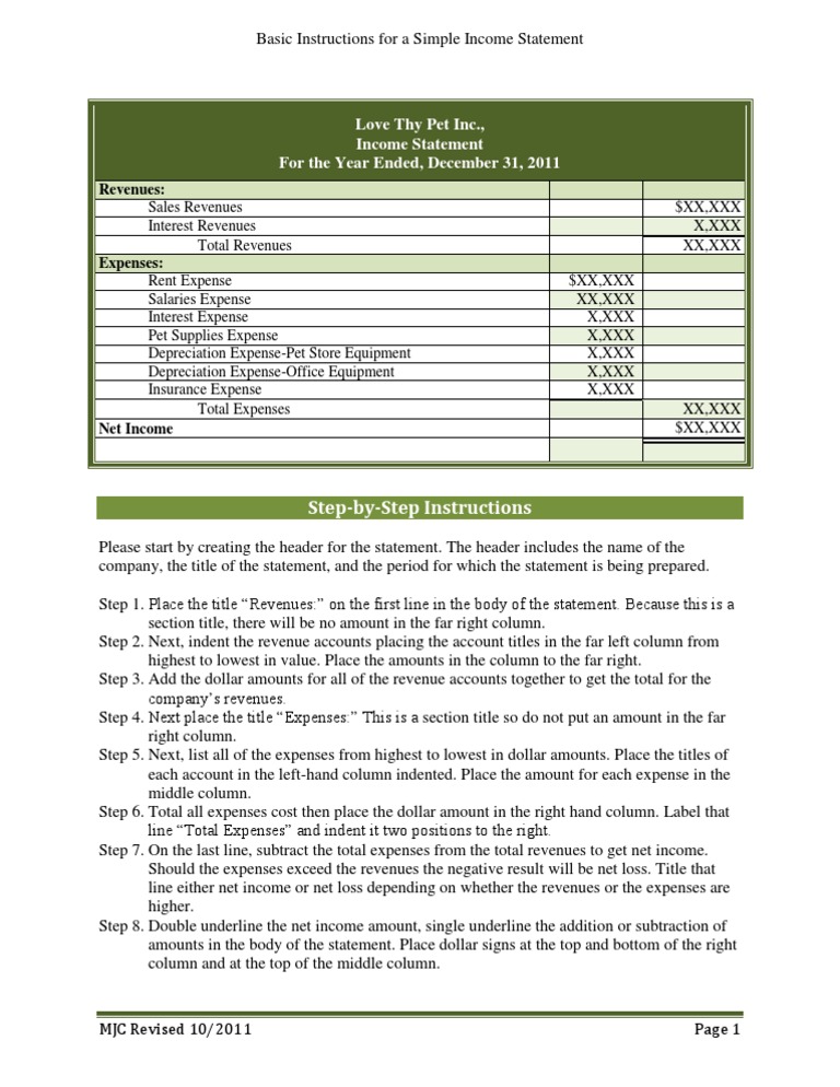 Basic Instructions For A Simple Income Statement | PDF