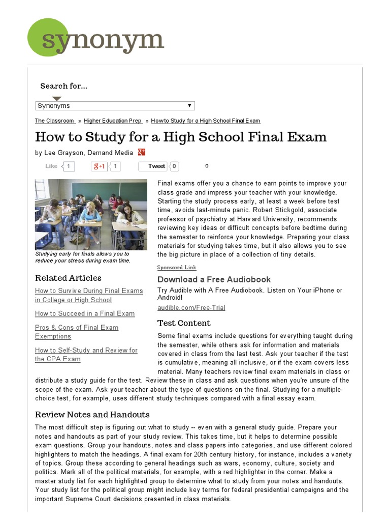 How to Study for a High School Final Exam Test (Assessment) Essays