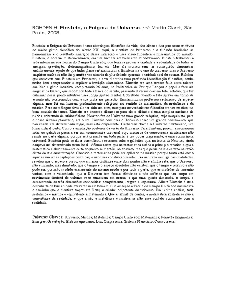 Einstein O Enigma Do Universo Pdf Albert Einstein Universo