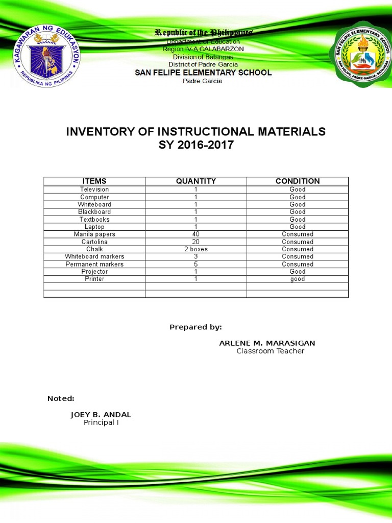 Inventory of Instructional Materials | PDF