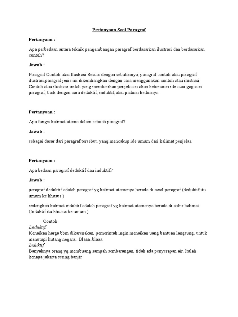 Pertanyaan Soal Paragraf