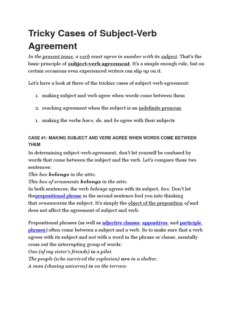 Tricky Cases Of Subject Verb Agreement Verb Subject Grammar 