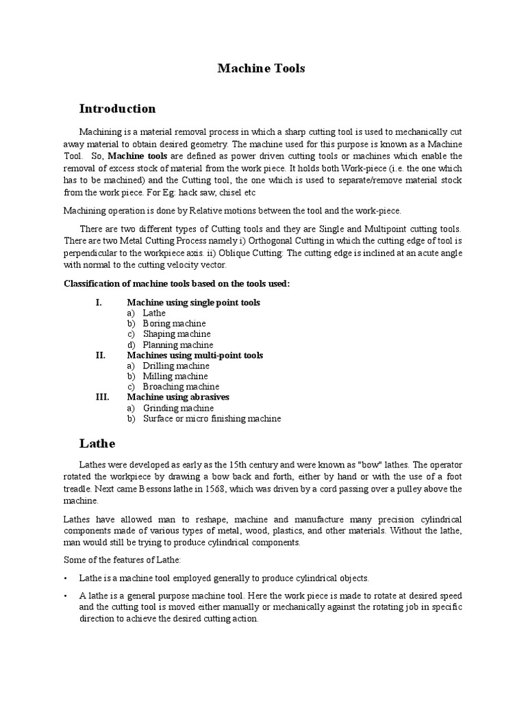 Machine Tools Notes Drilling Machining
