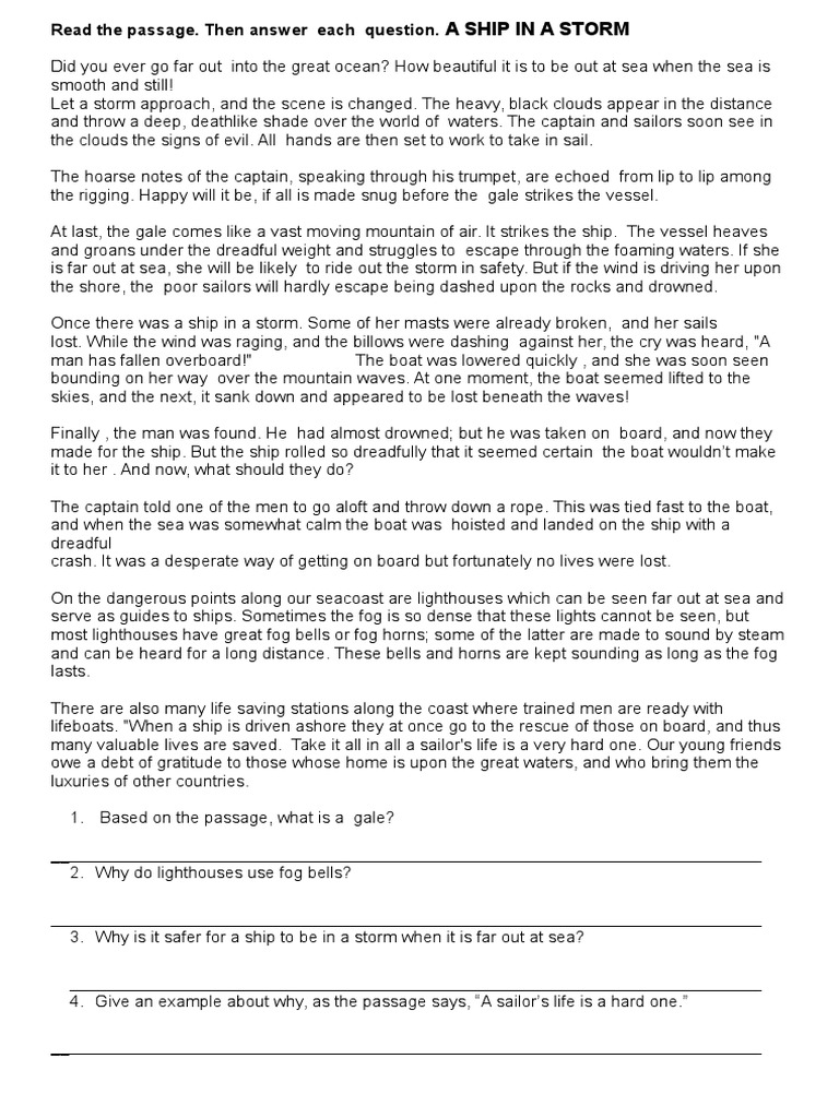 Comprehension PAssage PDF Ships Fog