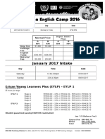 EYLP January 2017 Intake Schedule and Fees