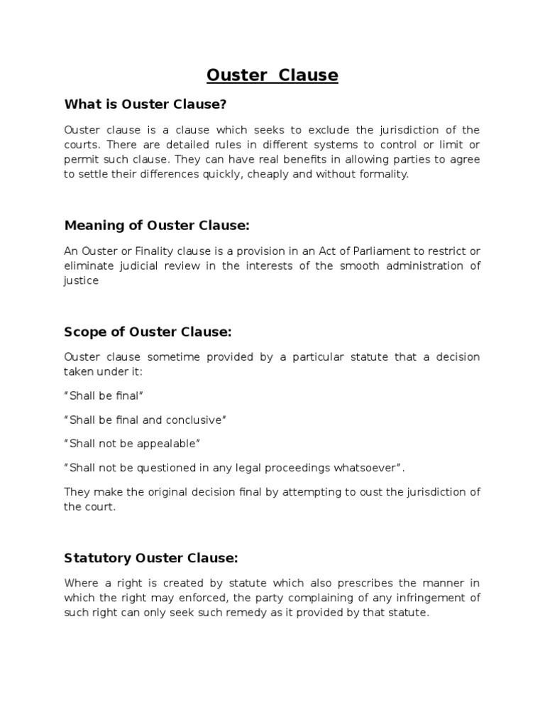 Ouster Clause Lawsuit Jurisdiction