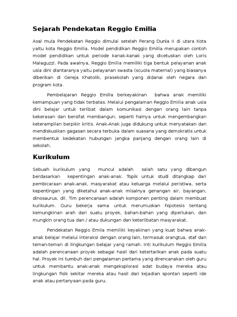 Pendekatan Reggio Emilia Pendekatan Reggio Emilia