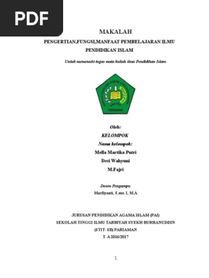 Makalah Ipi Tentang Pengertian Fungsi Manfaat Pembelajaran Ilmu Pendidikan Islam Kelompok Mella