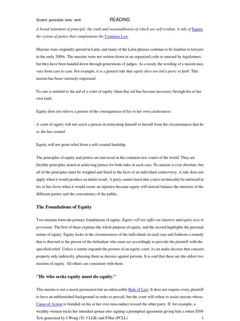Cases on Equity Equity (Law) Lawsuit Free 30day Trial Scribd